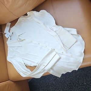 ZARA WHITE SATIN EFFECTLONG SLEEVE BUTTON DOWNBLOUSE